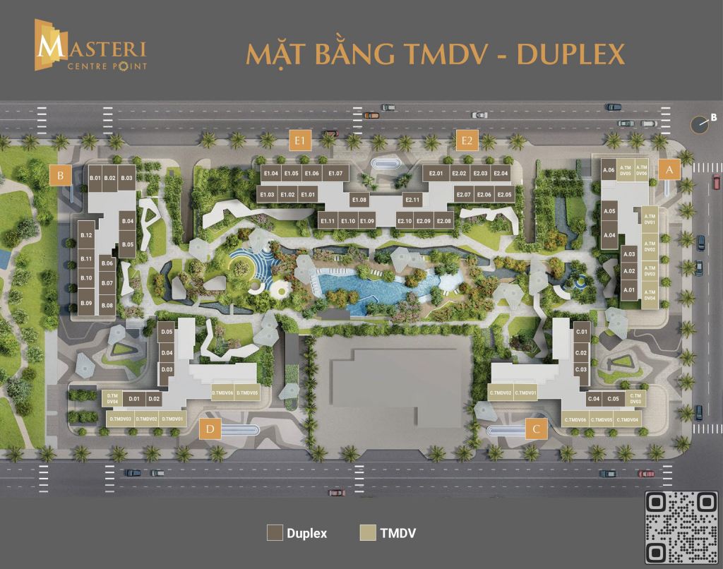 Mat bang Duplex shophouse masteri centre point